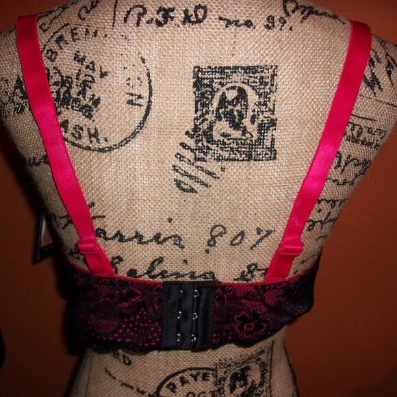 Youmita 36DD Red Floral Lace Overlay Plunge Bra - Picture 7 of 11